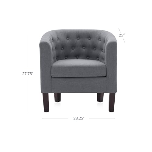 BELLEZE Accent Barrel Arm Chair, Modern Comfy Upholstered Tufted Club Chair with Sturdy Legs and Linen Fabric for Bedroom Living Room - Gray - color: Grey, size: 1 x Linen Chair