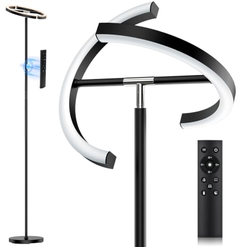 LED Floor Lamp - Rotatable Standing Lamp with Touch & Remote Control, 3000-6000K, 22W Modern Floor Reading Light, Dimmable Corner Uplighter for Living Room Bedroom Office, Black - color: Black