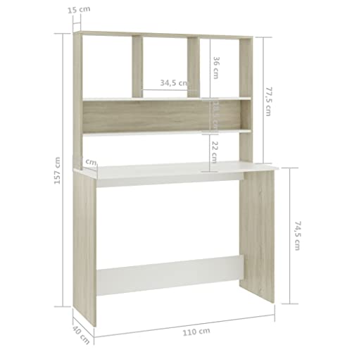 Desk with Shelves White and Sonoma Oak,Computer Desk,Bedrooms Desks,Hall Table,Modern Minimalist Style,Space Saving Design,for Bedroom, Study, Office, Entrance,43.3"x17.7"x61.8" Engineered Wood - color: Multicolour