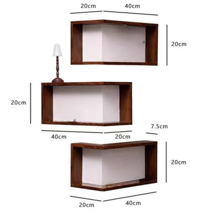 Floating Corner Shelves Set of Three Wall Mounted Wood Storage Display Rack Space Saving Organizer for Bedroom Living Room Kitchen(Includes LEDs) (2)