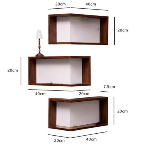Floating Corner Shelves Set of Three Wall Mounted Wood Storage Display Rack Space Saving Organizer for Bedroom Living Room Kitchen(Includes LEDs) (2)