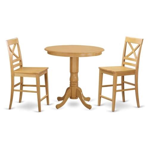 East West Furniture JAQU3-OAK-W 3 Piece Counter Height Dining Set for Small Spaces Contains a Round Wooden Table with Pedestal and 2 Kitchen Chairs, 36x36 Inch, Oak - color: Jaqu3-oak-w