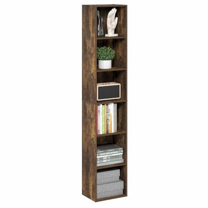 Furinno LUDER 6-Tier Narrow Book Shelf, Slim Bookshelf, Amber Pine | 9.4 x 12.1 x 63.3, Open Shelf, Standing Bookcase, for Home Office, Living Room, Bedroom - color: Amber Pine, size: 6-Tier, 12W
