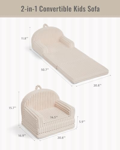 Blissful Diary Kids Couch, 2-in-1 Soft Kids Sofa, Kids Sofa Chair, Comfy Kids Furniture for Playroom, Reading & Play, Fuzzy Cream White - color: Fuzzy Cream White