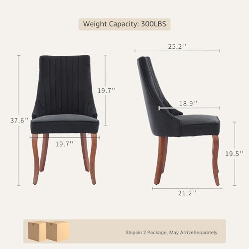Upholstered Dining Chairs Set of 4, Mid-Century Modern Fabric Seating with Solid Wood Legs, High Back Side Chairs for Kitchen and Dining Room, Black - color: Black, size: Set of 4
