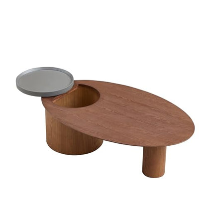 47.24" Modern Coffee Table with Storage Space, Round Low End Table, Rustic Style Bedside Table for Bedroom Living Room - color: Oval+tray-walnut
