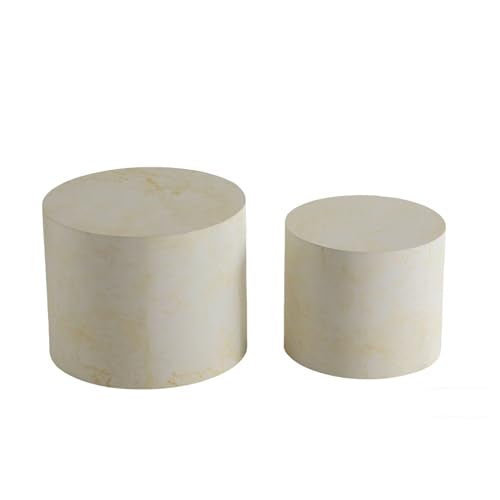 Round Nesting Coffee Table Set of 2 Living Room, No Assembly | Modern Wooden Center Tables, Tea Table for Apartment, Small Circle Accent End Table Set, Beige&White - color: A-beige&white