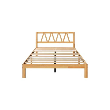 Novilla 12 Inch Queen Bed Frame with Headboard Bed Frame Queen Size Solid Wooden Bed Frame Foundation with Wood Slat Support, No Box Spring Needed, Easy Assembly, Natural Grain Wood