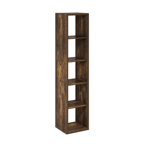 5-Cube Tall Bookshelf, Cubicle Shelf Bookcase with Open Back, Position Reversible Book Shelf, 15 x 16 x 72, for Home Office, Living Room, Amber Pine - color: Amber Pine, size: 5 Tier