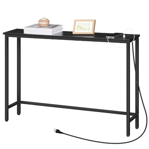 HOOBRO Narrow Console Table with Power Outlets, 44.9 Inches Sofa Table, Slim Behind Couch Table, Entryway Table with Display Shelf, for Living Room, Foyer, Hallway, Black BB114UXG01 - color: Black