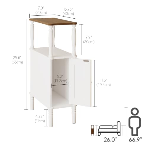 Veegle Narrow Nightstand, Skinny End Side Table(White) | Mid-Century Modern Nightstand with Storage,bedside table for Bedroom and Living Room - color: White
