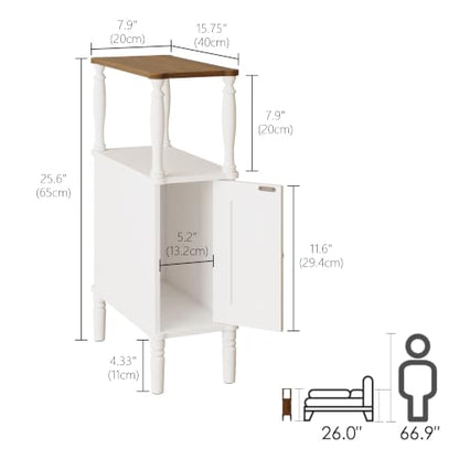 Veegle Narrow Nightstand, Skinny End Side Table(White) | Mid-Century Modern Nightstand with Storage,bedside table for Bedroom and Living Room - color: White