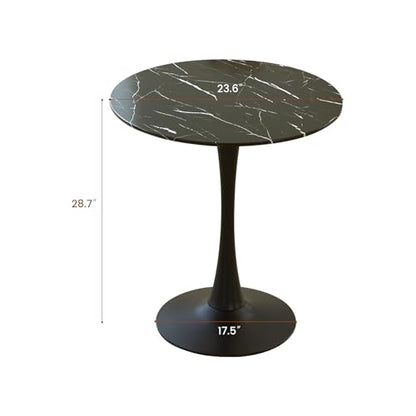 Round Dining Tulip Table 24" (Faux Marble Black) | with Thickened Tabletop & Metal Pedestal, Circle Bistro Table for Kitchen, Small Places, Living Room, Cafe - color: Faux Marble Black, size: 24"