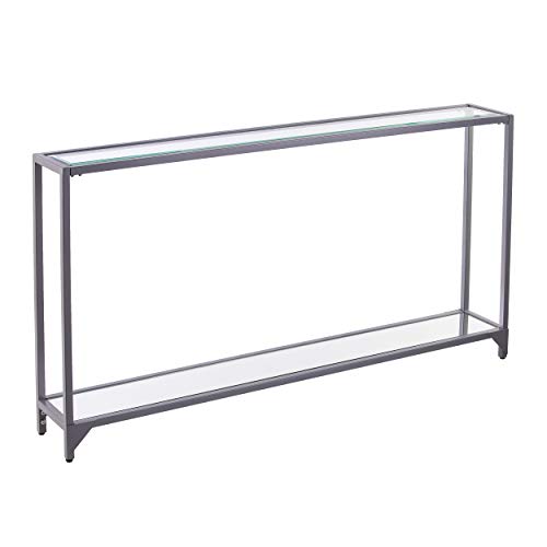 SEI Furniture - Bergen Narrow Console Table - Silver - Transitional Design, Metal and Glass - Ideal for Entryway, Living Room (CM3656) - color: Silver