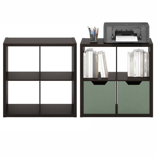 Furinno Cubicle Book Shelf Set of 2, 4-Cube Bookshelf, Black Dark Oak | 14.6 x 30 x 30, 1.2" Thick Frame Bookcase with Reversible Open Back, for Living Room, Bedroom, Home Office - color: Black Dark Oak, size: Set of 2, 4-Cube