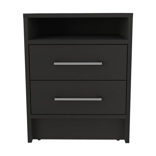 Tuhome Greter Floating Nightstand, 24" Tall Bedside Table with 2 Drawers & Open Shelf, Engineered Wood Night Stand for Bedroom, Narrow Small Nightstand in White or Black