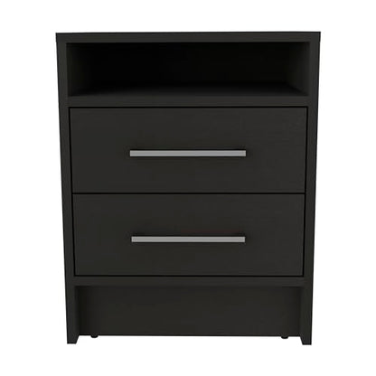 Tuhome Greter Floating Nightstand, 24" Tall Bedside Table with 2 Drawers & Open Shelf, Engineered Wood Night Stand for Bedroom, Narrow Small Nightstand in White or Black