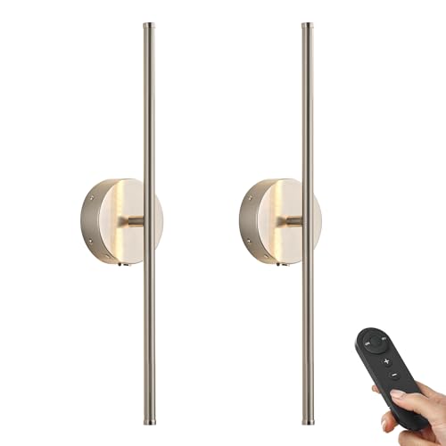KARTOOSH Battery Operated Wall Sconces Set of Two Wireless Wall Lights | Rechargeable Wall Sconce with Remote 350°Rotate Dimmable 3000K LED Wall Lamp for Living Room, Bedroom - color: Nickel, size: 20.4 Inches