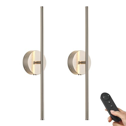 KARTOOSH Battery Operated Wall Sconces Set of Two Wireless Wall Lights | Rechargeable Wall Sconce with Remote 350°Rotate Dimmable 3000K LED Wall Lamp for Living Room, Bedroom - color: Nickel, size: 20.4 Inches