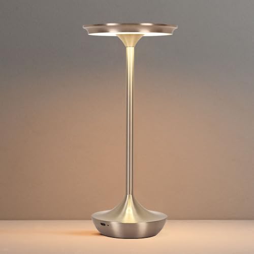 LED Cordless Table Lamp Rechargeable,Portable 6000mAh Battery Outdoor Bedside Table Lamps,3 Color Stepless Dimming Touch Battery Powered Lamp, Table Light for Restaurant/Patio/Camping/Bedroom(Silver) - color: Silver