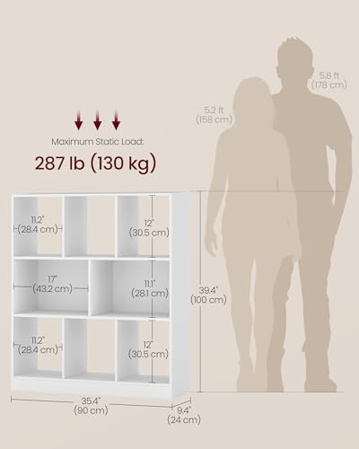 VASAGLE Bookcase Open Storage Shelf, 9.4 x 35.4 x 39.4 Inches | Bookshelf 3-tier book shelf, Cloud White, CUSTOS Collection, ULBC455W01 - color: Cloud White, size: 8 Cubes (9.4"D x 39.4"H), style: 1 Pack