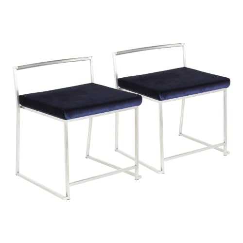 Penau Stackable Dining Chair Set, Blue Velvet, Metal Frame | Blue Velvet Upholstery, Stackable Design, Dining, Office, Vanity Use, Padded Seat, Low Back