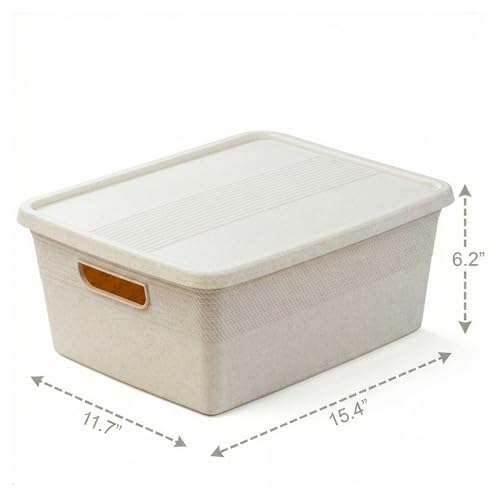 BINO | Plastic Storage Bins with Lids, 13 Liter - 3 Pack, Natural | THE BRAIDED COLLECTION | Plastic Bins for Organization Woven Storage Baskets for Organizing Pantry Shelf Organizer Basket Bin - color: Natural, size: 13L | 3-Pack
