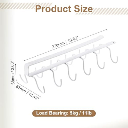 uxcell Mug Holder Under Cabinet, 10.6 Inch Hanging Hooks Mug Cup Holder Storage Organizer Rack with 12 Hooks for Coffee Bar Kitchen Utensil, White - color: White