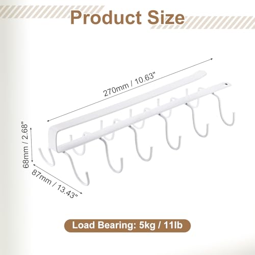 uxcell Mug Holder Under Cabinet, 10.6 Inch Hanging Hooks Mug Cup Holder Storage Organizer Rack with 12 Hooks for Coffee Bar Kitchen Utensil, White - color: White
