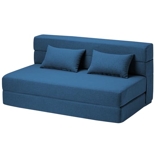 SUYOLS Folding Sofa Bed with Pillows- Convertible Chair Floor Couch & Sleeping Mattress, Foldable Memory Foam Sleeper for Living Room/Dorm/Guest Room/Home Office/Apartment/Loft, Full, Navy Blue - color: Navy Blue, size: Full