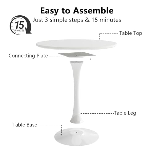 27.5" White Round Small Dining Table with MDF Top & Metal Pedestal Base | Fully Eco-Friendly Painted, Smooth Waterproof Surface, Modern Accent Table for Cafe & Home
