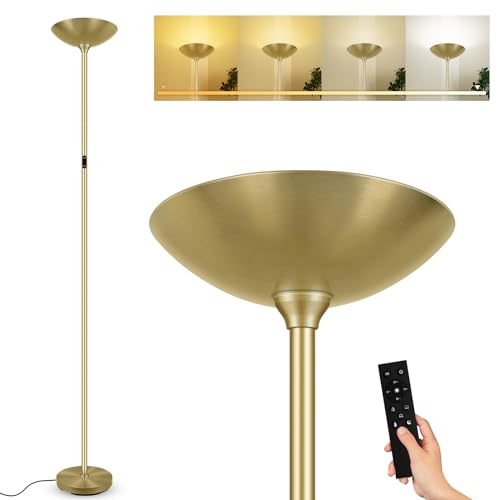 Stepless Dimmable Floor Lamp,30W 3000LM Super Bright LED Torchiere Floor Lamps with Remote & Touch Control,71 In Tall Modern Pole Standing Lamp for Living Room Bedroom Office,2700k-6500k,Golden - color: Gold