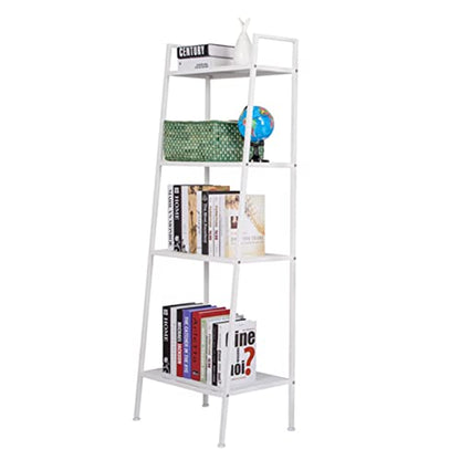 4-Shelf Modern Bookcase, Freestanding Ladder Bookshelf with Industrial Metal Frame for Living Room Bedroom Home Office (White-4 Tier) - color: White-4 Tier