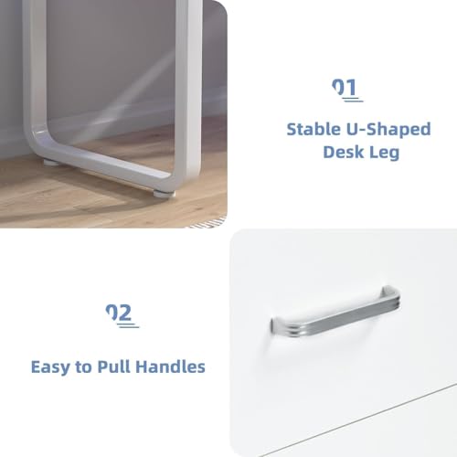 MaverickFurni 67" Home Office Desk with 3 Drawers and LED Lights, Walnut | Reversible Computer Desk with Monitor Stand and Printer Shelf, Office Desk with Spacious Work Space, White and Walnut - color: White and Walnut