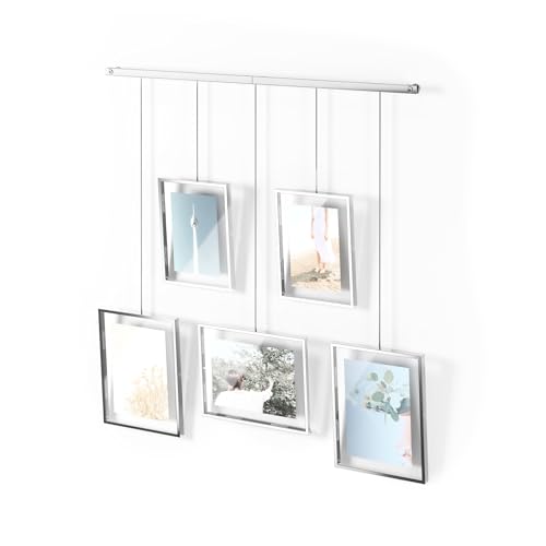 Umbra Exhibit Picture Frame Set, Adjustable Wall Mount, Set of 5, Chrome | Steel construction, customizable layout, damage-free hanging, fits 4x6 and 5x7 photos, includes mounting hardware - color: Chrome, size: Set of 5, style: 5-Opening
