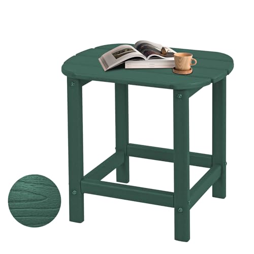Hdpe Outdoor Adirondack Side Table, Wooden Textured, Green | Bathroom and Indoor, Maintenance & Weather Resistant, End TableSet for Patio, Garden, Backyard, 18.6×14.17×18.18 in - color: Green