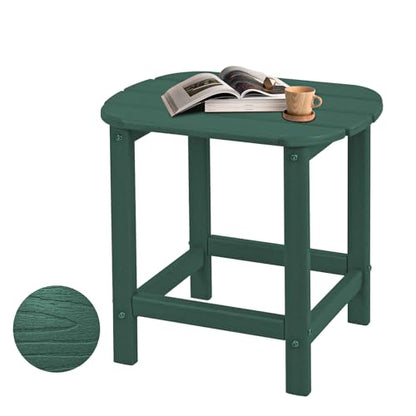 Hdpe Outdoor Adirondack Side Table, Wooden Textured, Green | Bathroom and Indoor, Maintenance & Weather Resistant, End TableSet for Patio, Garden, Backyard, 18.6×14.17×18.18 in - color: Green