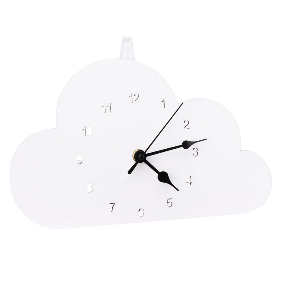 Healifty Nordic-Style Cloud-Shaped Desktop Clock White, Silent Battery-Operated Bedroom and Home Clock for Nightstand and Tabletop Decor