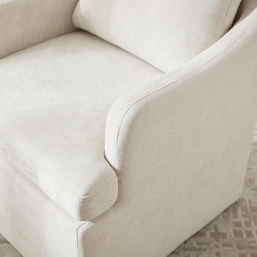 VKNOW Upholstered Dining Chairs Set of 6, Dining Room Chairs with Casters | Modern Rolling Dining Chairs with Armrest, Soft Chenille Fabric, Washable Cover, Easy Assembly, Living Room, Bedroom, Cream - color: Cream, size: 6