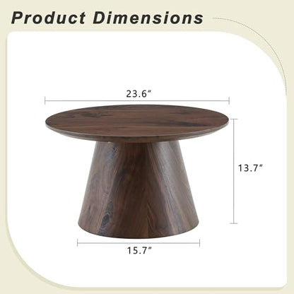 Walnut Coffee Table, 23.6" Small Coffee Table, Natural Wood Grain Round Tabletop with Wooden Cone Base, Round Living Room Table with Adjustable Feet, Mid Century Center Table for Apartment,Small Space - color: 23.6" Walnut Coffee Table