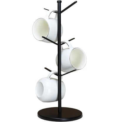 Premium Mug Tree, 6 Hooks Upgraded Stable Metal Mug Holder, Bamboo Base Coffee Mug Cup Rack for Counter Top, Mug Display, Home Storage and Cup Organizer, Black - size: 6 Hooks