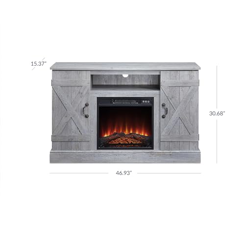 BELLEZE Industrial 47 Inch Rustic TV Stand with 18 Inch Electric Fireplace & Media Entertainment Center Console Table for TV up to 50 Inch with Open Storage Shelves & Cabinets - Light Gray - color: Light Gray, style: 47" TV Stand/W 18" Fireplace