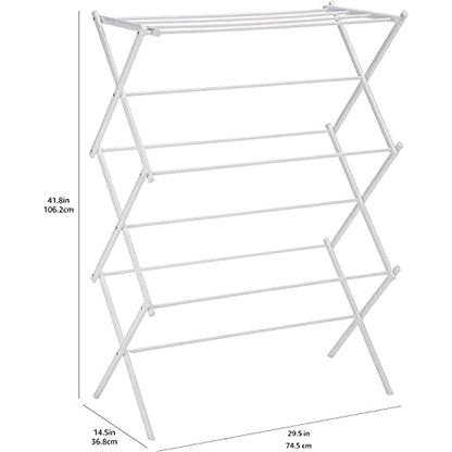 Amazon Basics Foldable Portable Clothes Drying Rack for Indoor Air Drying, Collapsible Design, 14.5" D x 29.5" W x 41.8" H, White - color: White