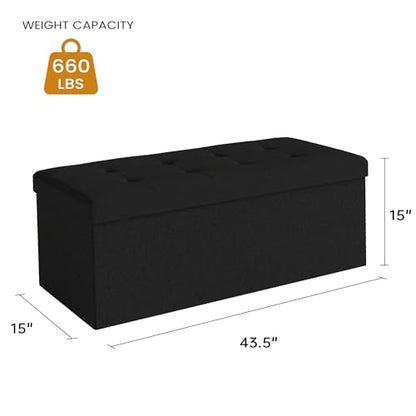 43.5" Folding Storage Ottoman Bench,Rectangle Foot Rest Stool for Living Room and Bedroom Holds 660 lbs,Black - color: Black-43.5"