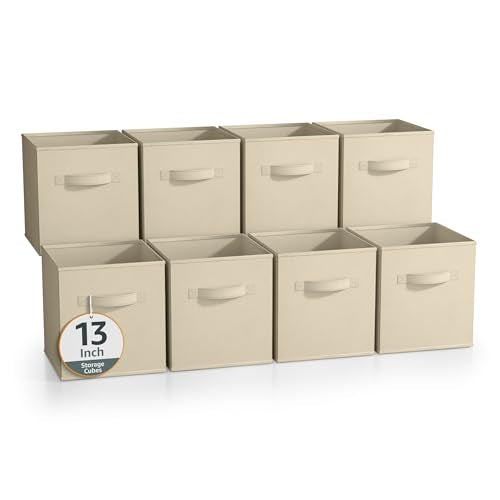 Sorbus 13 Inch Storage Bins - Sturdy Collapsible Fabric Storage Cubes with Handle - 8 Foldable Baskets for Organizing Clothes, Toys, Books - Storage Baskets for Shelves, Closets - color: Beige 8 Pack, size: 13 Inch