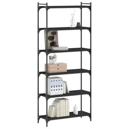 Industrial 6-Tier Bookcase Matte Black Engineered Wood Shelving Unit 74 in Tall Adjustable Shelves for Living Room Office Bedroom - color: Black-f, size: Medium