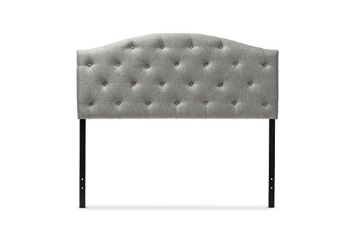 Baxton Studio Myra Modern and Contemporary Full Size Grey Fabric Upholstered Button-Tufted Scalloped Headboard - color: Gray, size: Full
