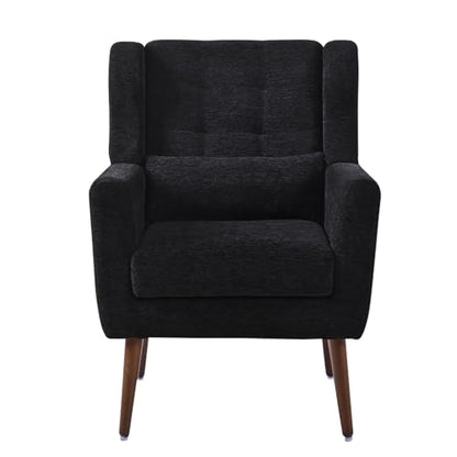 Accent Chair Set of 2, Upholstered Armchair with Pillow, Fabric Single Sofa Chair with Lounge Seat and Wood Legs Accent Chair for Living Room Small Spaces (Black, Set of 2) - color: Black, size: Set of 2