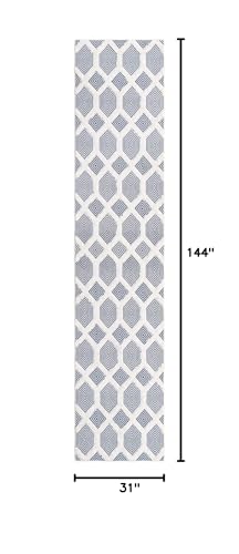 Rugs.com - Sabrina Soto Casa Rug – 12 Ft Runner Navy Blue Textured Cotton Runner Modern Geometric Design for Hallways and Entryways - color: Navy Blue, size: 2'7" x 12' (Runner)
