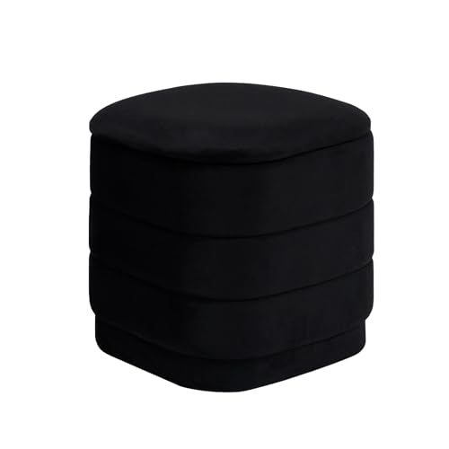 15" Velvet Storage Ottoman with Tray, Foldable Square Ottoman Footrest with Reversible Wood Lid, Collapsible Storage Footstool for Bedroom, Living Room, Dorm, Black - color: Black, size: 15"D x 15"W x 15"H